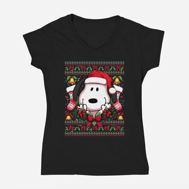 Snoopy Christmas Sweater-Womens-V-Neck-Tee-JamesQJO