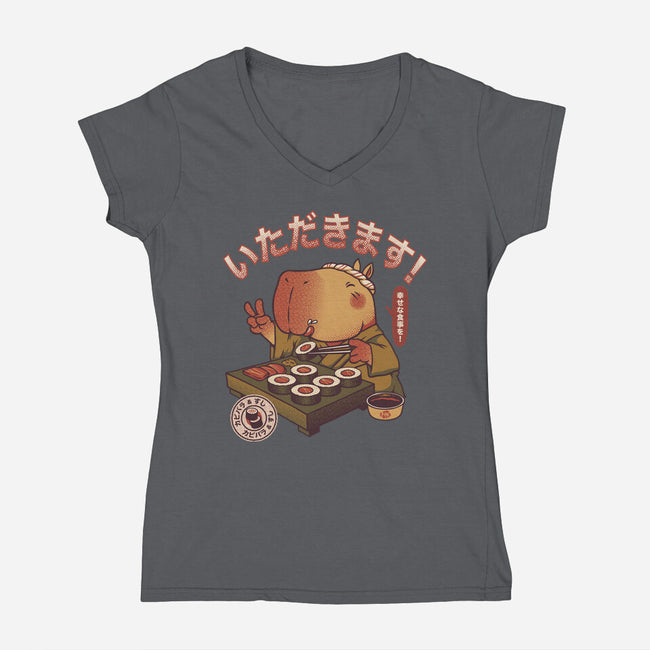 Sushi Chef Cute Capybara-Womens-V-Neck-Tee-tobefonseca