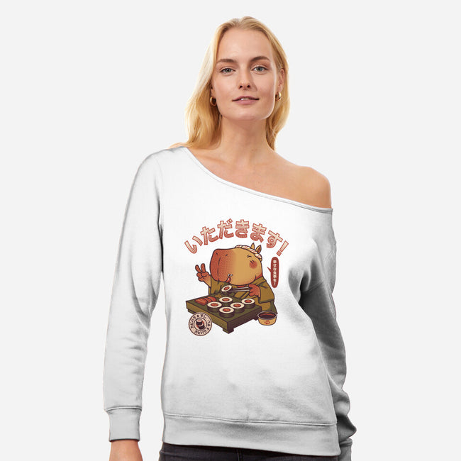 Sushi Chef Cute Capybara-Womens-Off Shoulder-Sweatshirt-tobefonseca