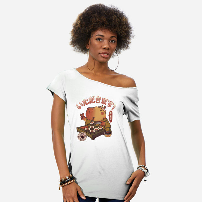 Sushi Chef Cute Capybara-Womens-Off Shoulder-Tee-tobefonseca