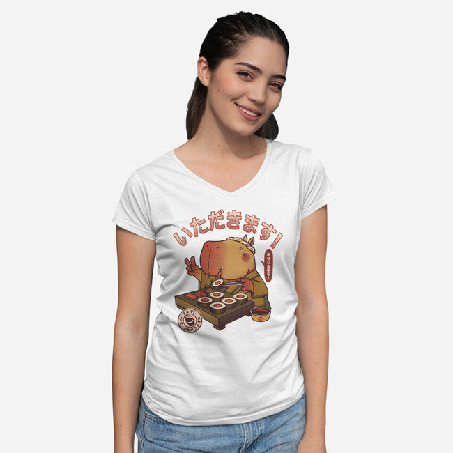 Sushi Chef Cute Capybara-Womens-V-Neck-Tee-tobefonseca