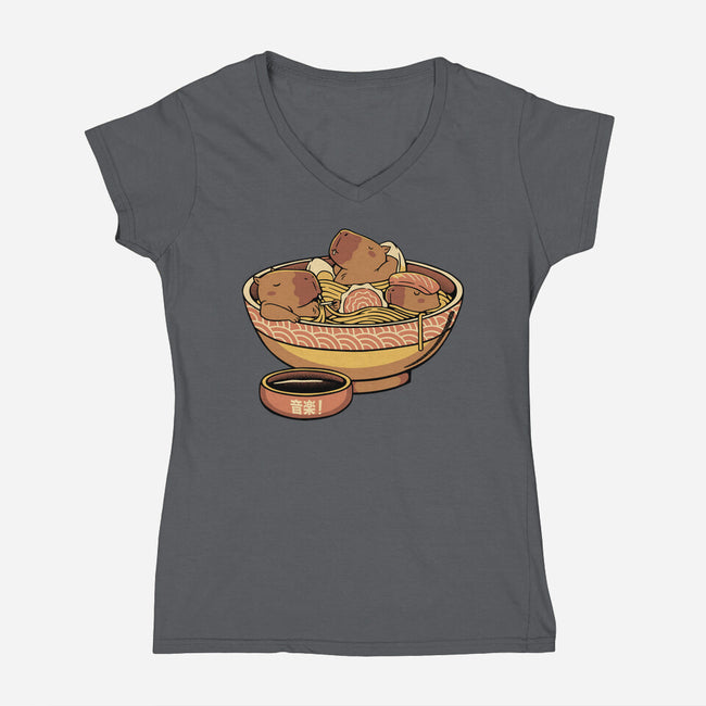 Capybara Cute Ramen-Womens-V-Neck-Tee-tobefonseca