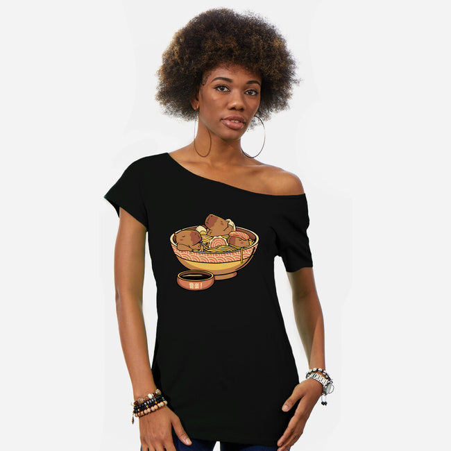 Capybara Cute Ramen-Womens-Off Shoulder-Tee-tobefonseca