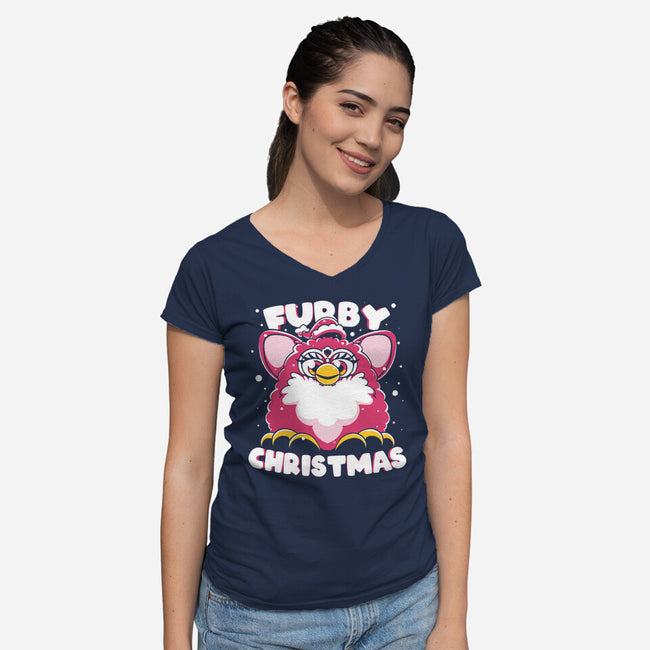 Furby Christmas-Womens-V-Neck-Tee-estudiofitas