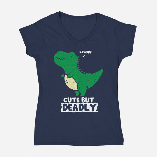 Cute But Deadly T-Rex-Womens-V-Neck-Tee-turborat14