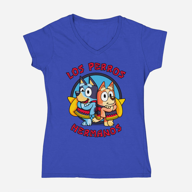 Los Perros Hermanos-Womens-V-Neck-Tee-Raffiti