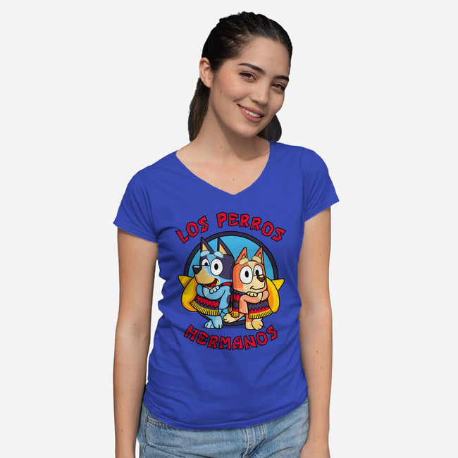 Los Perros Hermanos-Womens-V-Neck-Tee-Raffiti