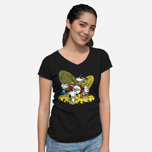 The Beagles-Womens-V-Neck-Tee-drbutler