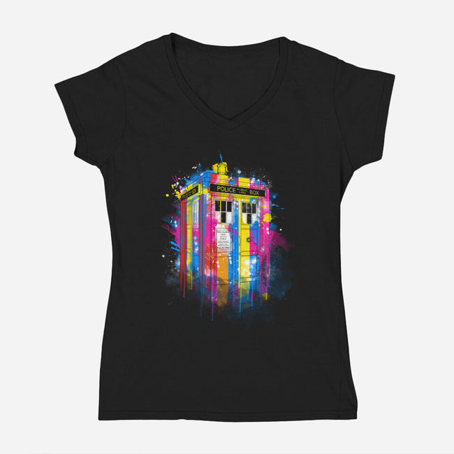 Rainbow Tardis-Womens-V-Neck-Tee-kharmazero