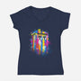 Rainbow Tardis-Womens-V-Neck-Tee-kharmazero