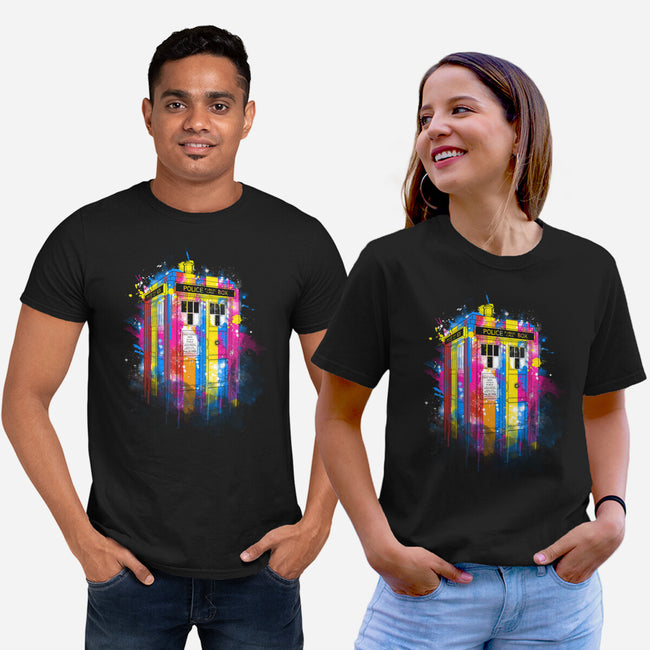 Rainbow Tardis-Unisex-Basic-Tee-kharmazero