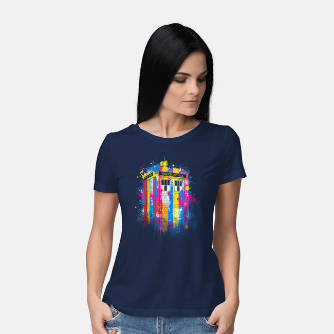 Rainbow Tardis-Womens-Basic-Tee-kharmazero