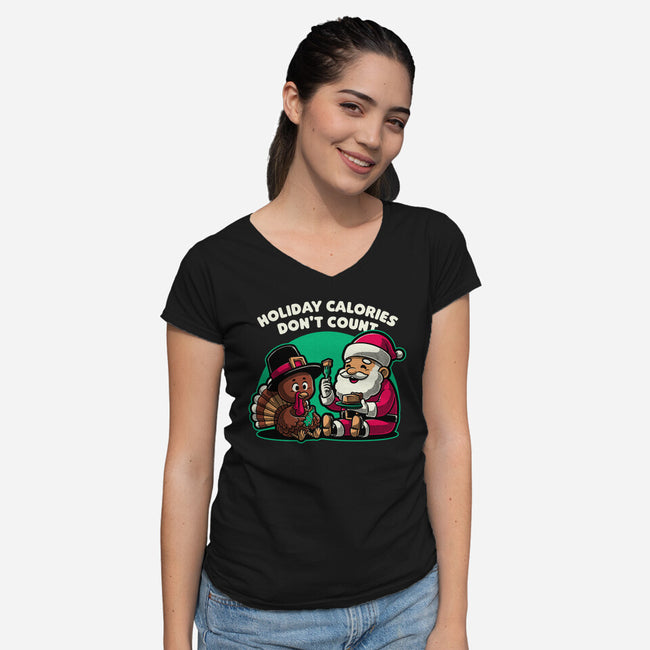 Holiday Food Calories-Womens-V-Neck-Tee-Studio Mootant