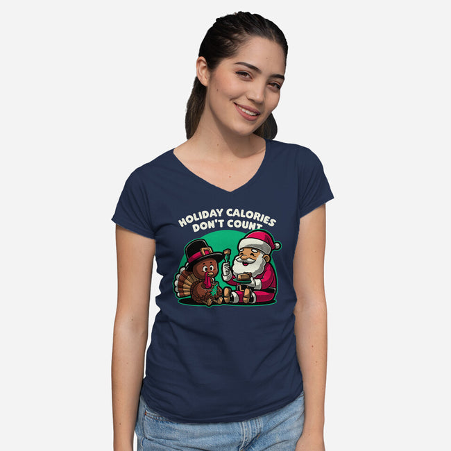 Holiday Food Calories-Womens-V-Neck-Tee-Studio Mootant