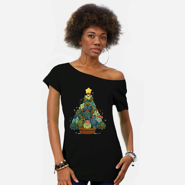 Succulents Xmas Tree-Womens-Off Shoulder-Tee-Vallina84