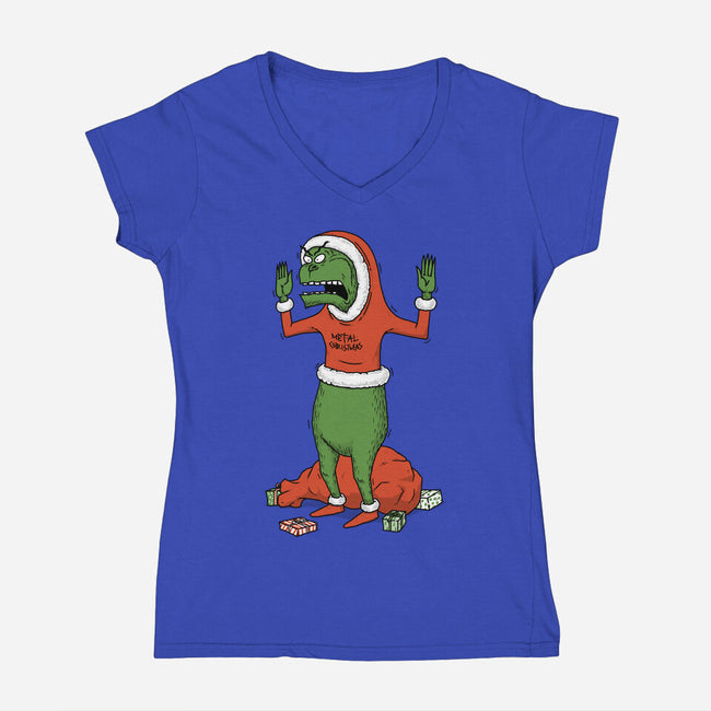 Grincholio-Womens-V-Neck-Tee-pigboom