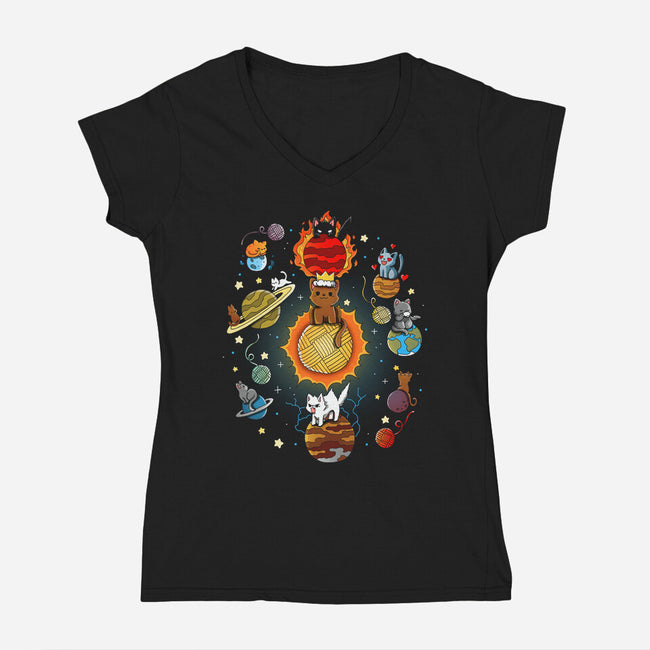 Kittens Solar System-Womens-V-Neck-Tee-Vallina84