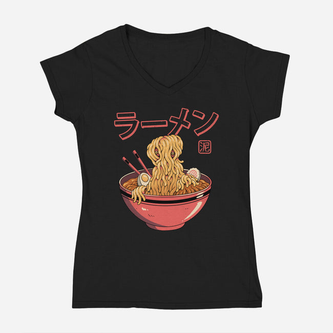 Ramen Ooze Monster-Womens-V-Neck-Tee-vp021