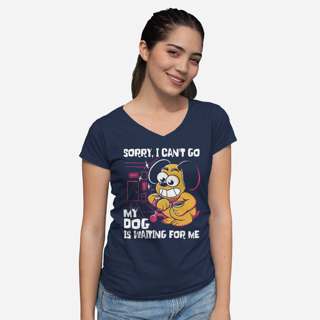 My Dog Is Waiting-Womens-V-Neck-Tee-estudiofitas