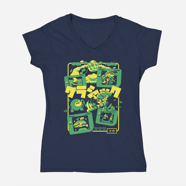 Classic Hero-Womens-V-Neck-Tee-Sketchdemao