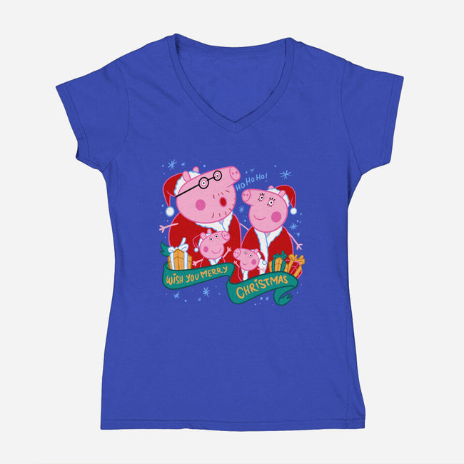 Christmas Family-Womens-V-Neck-Tee-spoilerinc