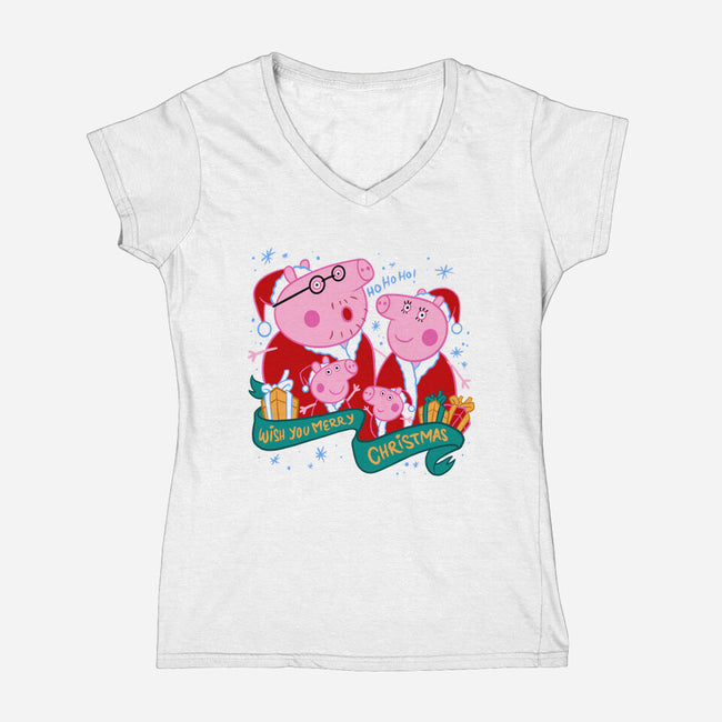 Christmas Family-Womens-V-Neck-Tee-spoilerinc