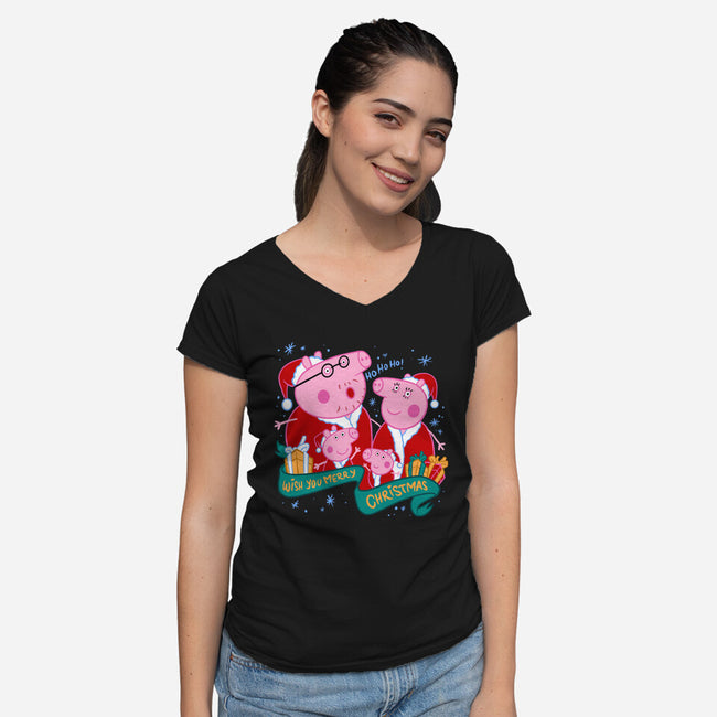 Christmas Family-Womens-V-Neck-Tee-spoilerinc