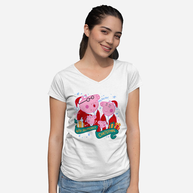 Christmas Family-Womens-V-Neck-Tee-spoilerinc