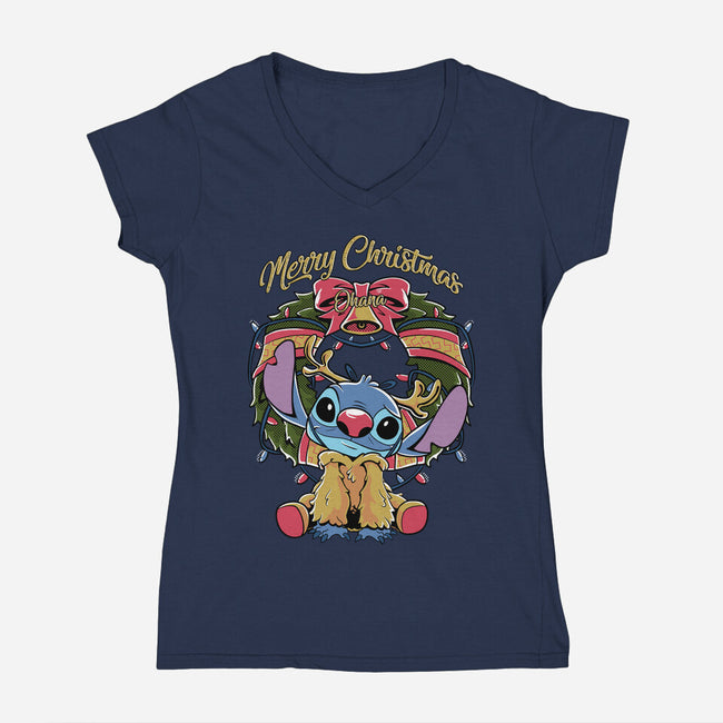 Stitch Christimas-Womens-V-Neck-Tee-Nihon Bunka