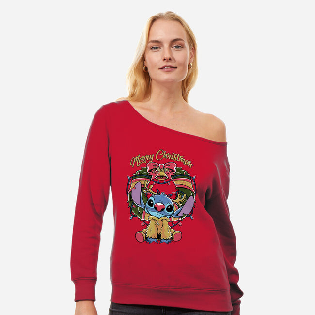 Stitch Christimas-Womens-Off Shoulder-Sweatshirt-Nihon Bunka