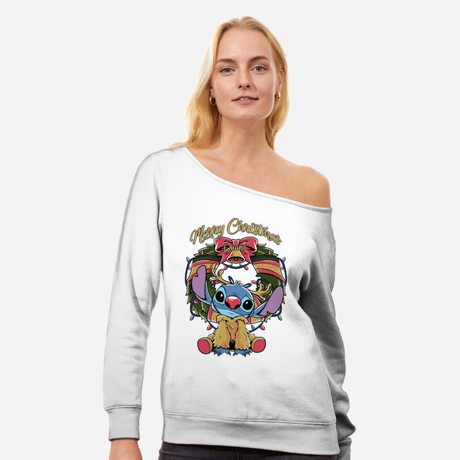 Stitch Christimas-Womens-Off Shoulder-Sweatshirt-Nihon Bunka