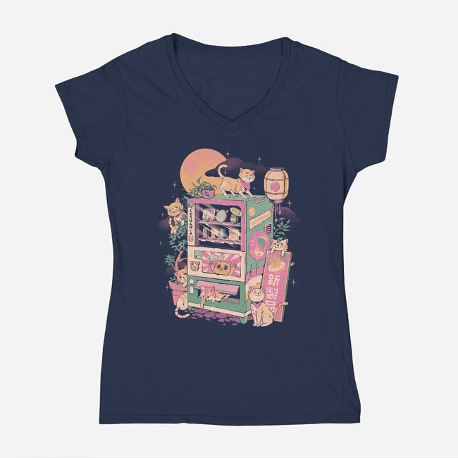 Cat Vending Machine-Womens-V-Neck-Tee-ilustrata