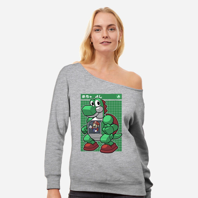 Mecha Green Dinosaur-Womens-Off Shoulder-Sweatshirt-Astrobot Invention