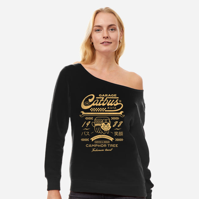 Half Cat Half Bus Garage-Womens-Off Shoulder-Sweatshirt-Logozaste