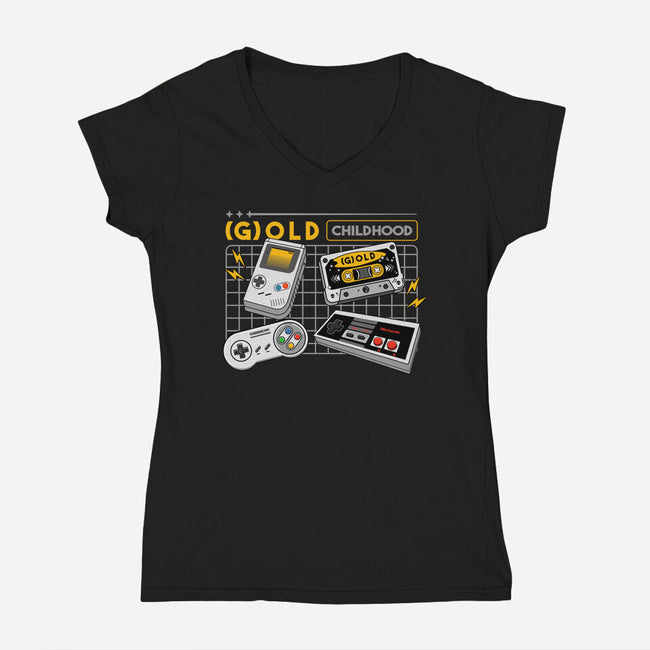 Gold Childhood-Womens-V-Neck-Tee-spoilerinc