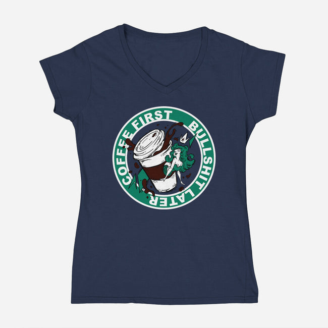 Coffee First BS Later-Womens-V-Neck-Tee-Coppernix