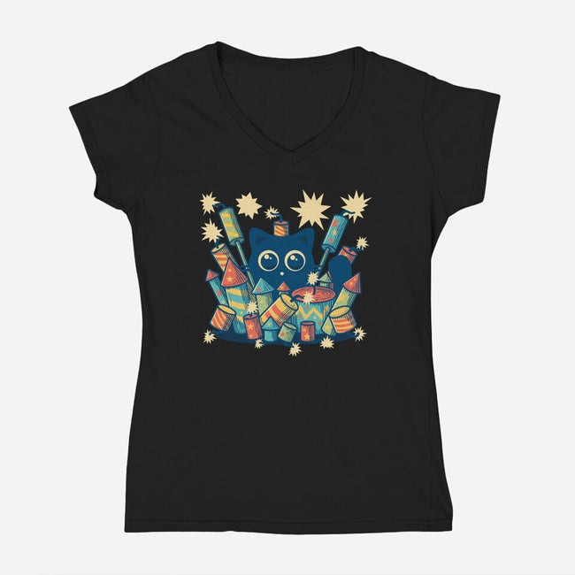 Explosive Kitty-Womens-V-Neck-Tee-erion_designs