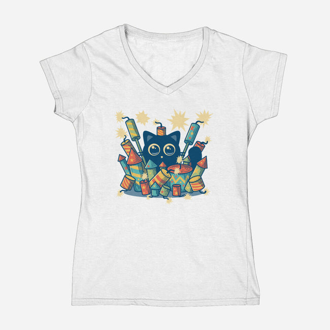 Explosive Kitty-Womens-V-Neck-Tee-erion_designs