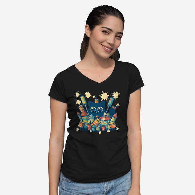 Explosive Kitty-Womens-V-Neck-Tee-erion_designs