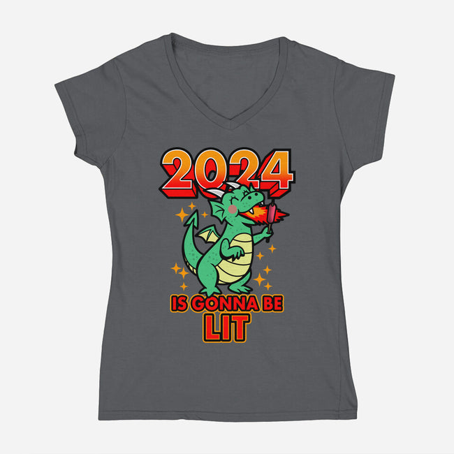 2024 Is Gonna Be Lit-Womens-V-Neck-Tee-Boggs Nicolas