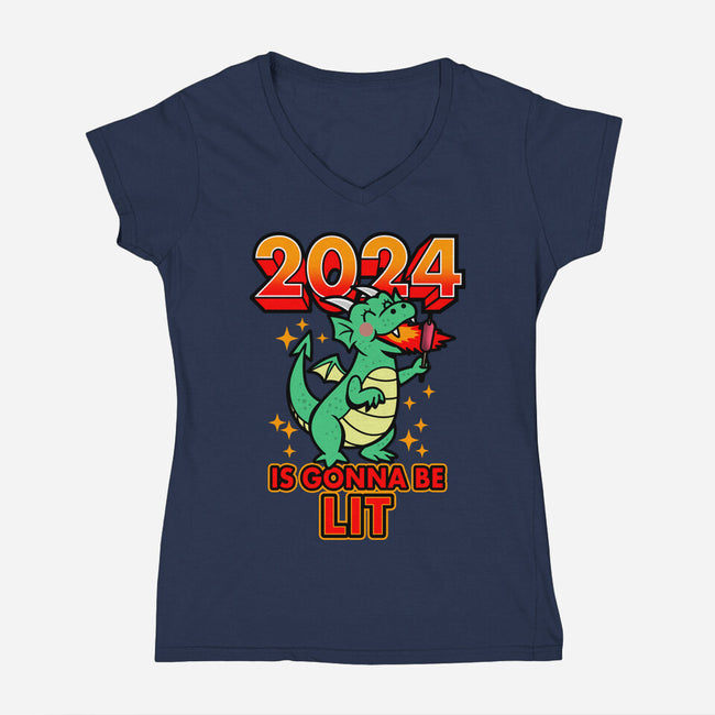 2024 Is Gonna Be Lit-Womens-V-Neck-Tee-Boggs Nicolas