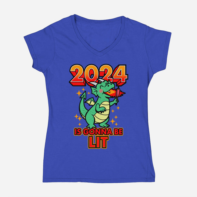 2024 Is Gonna Be Lit-Womens-V-Neck-Tee-Boggs Nicolas