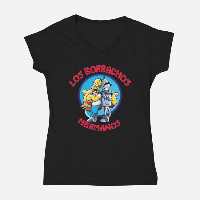 Los Borrachos Hermanos-Womens-V-Neck-Tee-Barbadifuoco