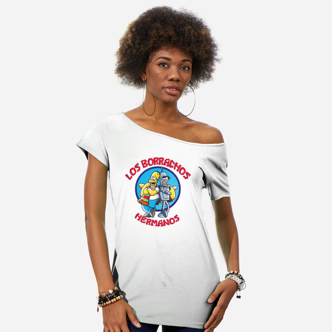 Los Borrachos Hermanos-Womens-Off Shoulder-Tee-Barbadifuoco