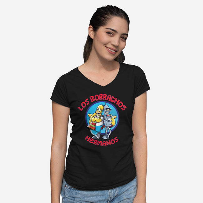 Los Borrachos Hermanos-Womens-V-Neck-Tee-Barbadifuoco