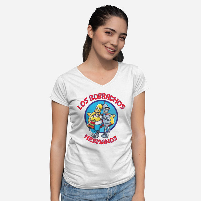 Los Borrachos Hermanos-Womens-V-Neck-Tee-Barbadifuoco