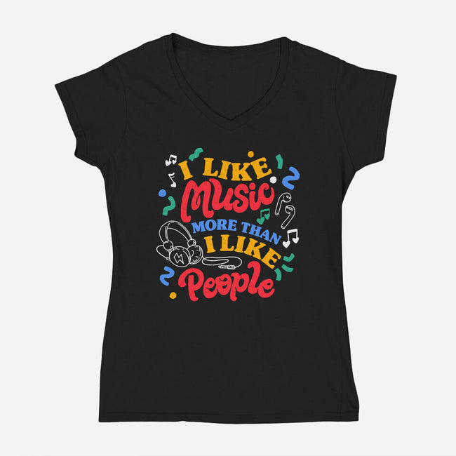 I Like Music More-Womens-V-Neck-Tee-tobefonseca