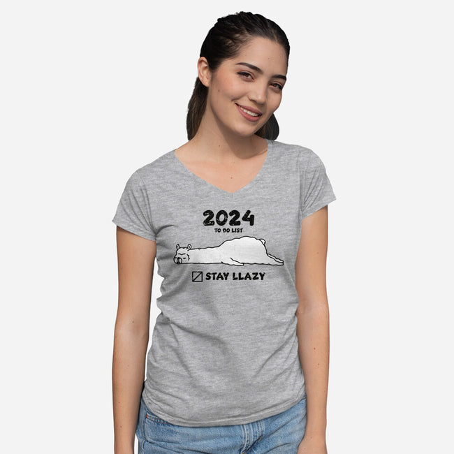 Stay Llazy-Womens-V-Neck-Tee-turborat14