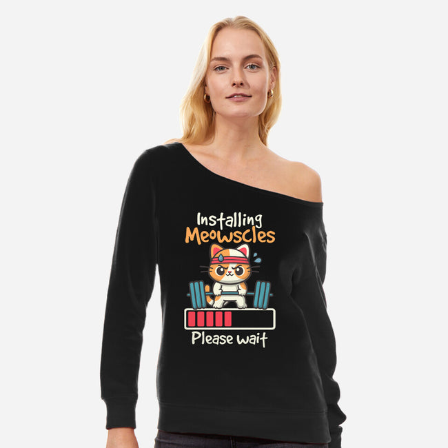 Installing Meowscles-Womens-Off Shoulder-Sweatshirt-NemiMakeit