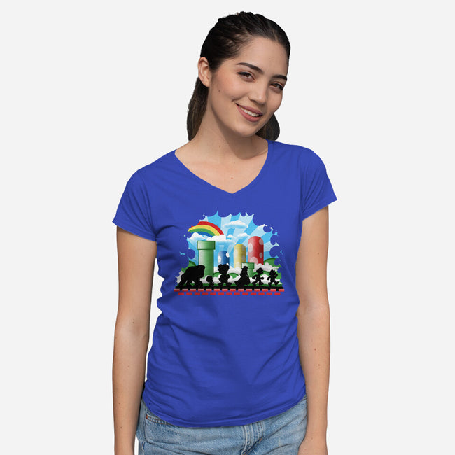 The Fellowship Of The Plumbers-Womens-V-Neck-Tee-zascanauta